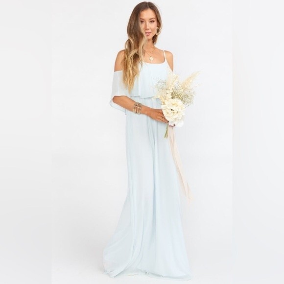 NWT Show Me Your Mumu Caitlin Ruffle Maxi Dress Icy Blue Chiffon Size Large - Picture 2 of 10